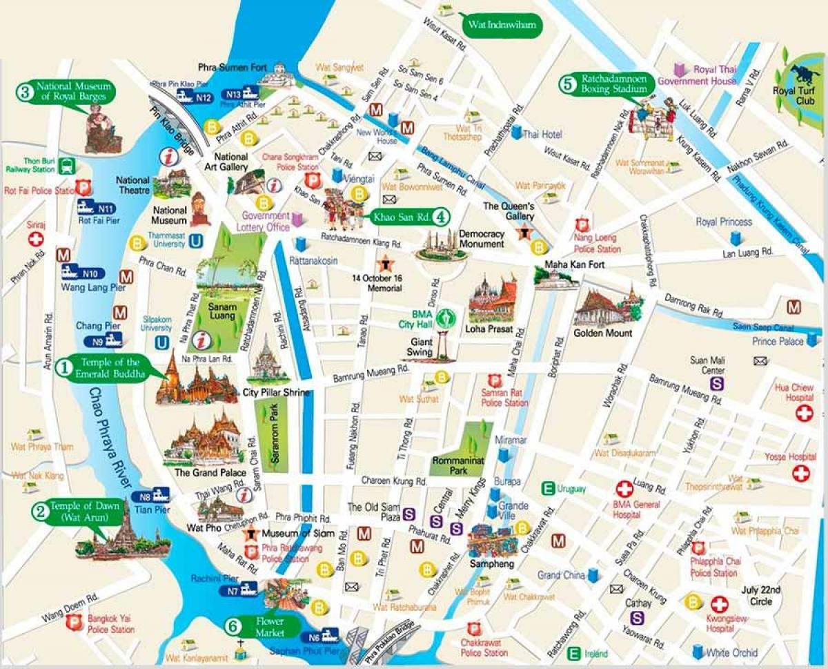 bangkok toerisme-aantreklikhede kaart