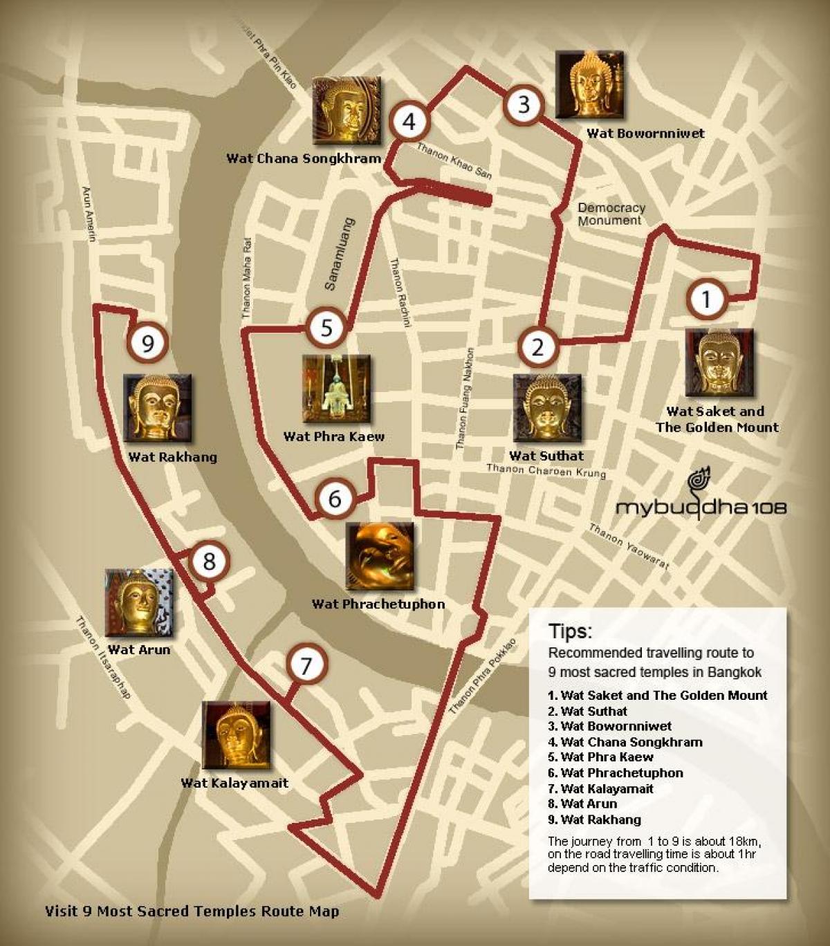 kaart van bangkok tempel toer