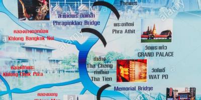 Kaart van die chao phraya rivier in bangkok