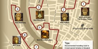 Kaart van bangkok tempel toer